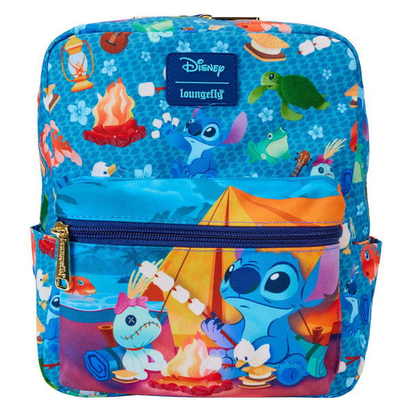 Loungefly Disney Stitch Camping Cuties All-Over Print Nylon Square Mini Backpack