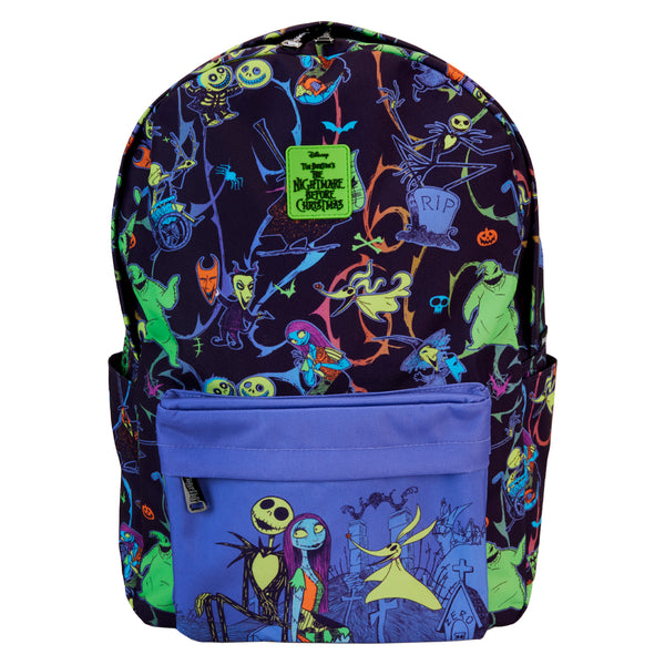 Loungefly Disney Nightmare Before Christmas Neon Glow All-Over Print Nylon Full-Size Backpack