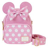 Loungefly Disney Minnie Mouse Woven Texture Convertible Mini Backpack & Crossbody Bag